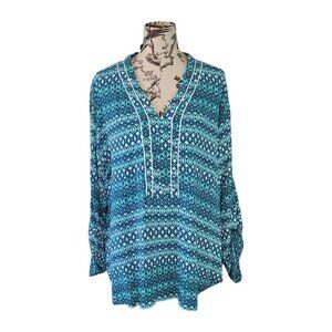 Est. 1946 Size 26/28 Blouse Womens Top Geometric Pattern Roll Tab Sleeves Hi-Low